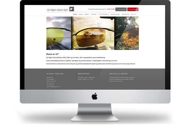 Wordpress webdesign til On Sight Vision ApS